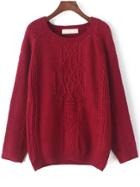 Shein Red Round Neck Cable Knit Loose Sweater