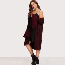 Shein Plus Flounce Sleeve Marled Longline Cardigan