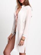 Shein White Long Sleeve Lace Chiffon Cardigan