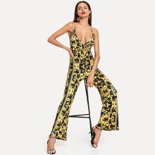 Shein Geo Print Open Back Halter Jumpsuit