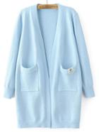 Shein Blue Collarless Ribbed Trim Pocket Georgia Tech Cardigan