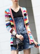 Shein Multicolor Color Block Knit Cardigan