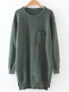 Shein Army Green Slit Side High Low Jersey Sweater