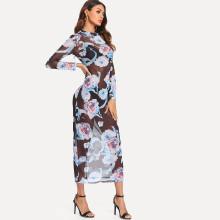 Shein Floral Print Sheer Mesh Dress Without Lingerie Set