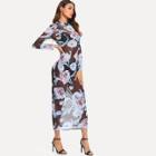 Shein Floral Print Sheer Mesh Dress Without Lingerie Set