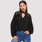 Shein Open Front Contrast Lace Solid Top