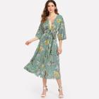 Shein Mixed Print Plunging Neck Self Belted Dress