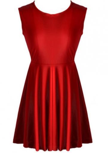 Rosewe Gorgeous Round Neck Sleeveless Red A Line Dress