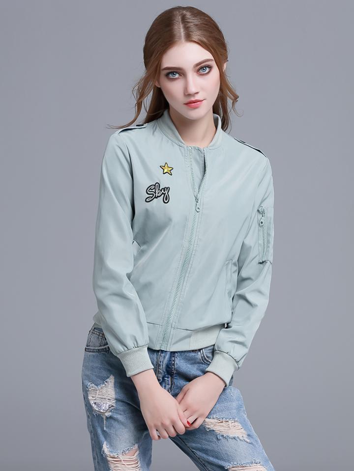 Shein Pale Blue Embroidered Patch Epaulet Jacket