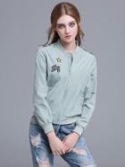 Shein Pale Blue Embroidered Patch Epaulet Jacket