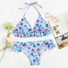 Shein Calico Print Ruffle Hem Bikini Set