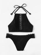 Shein Crochet Detail Self Tie Bikini Set