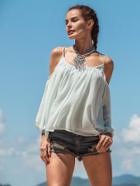 Shein Light Blue Spaghetti Strap Cold Shoulder Blouse