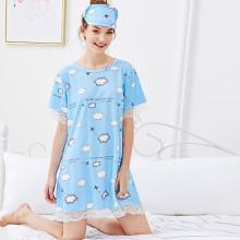 Shein Cloud Print Lace Trim Night Dress With Eye Mask