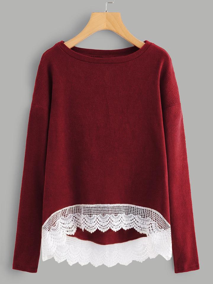 Shein Crochet Trim Dip Hem Tee