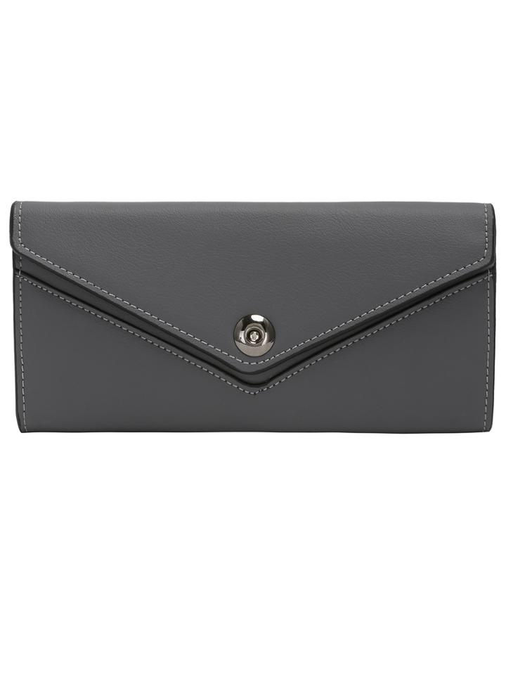 Shein Grey Pu Topstitch Snap Flap Clutch Bag
