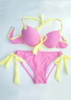Rosewe Pink Push Up Halter Two Piece Bikini