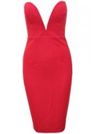 Rosewe Zip Closure Back Slit Red Sheath Dress