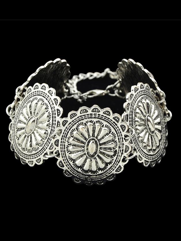 Shein Indian Design Silver Color Flower Statement Bracelet
