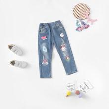 Shein Toddler Girls Cartoon Print Ripped Jeans