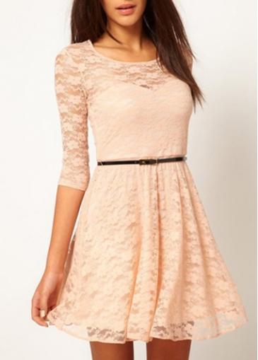 Rosewe Elegant Beige Round Neck Half Sleeve A Line Dress