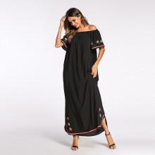 Shein Floral Embroidered Off Shoulder Longline Dress