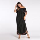Shein Floral Embroidered Off Shoulder Longline Dress