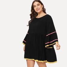 Shein Plus Ribbon Tape Detail Trumpet Sleeve Smock Dress