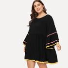 Shein Plus Ribbon Tape Detail Trumpet Sleeve Smock Dress