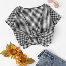 Shein Knot Front Plaid Blouse