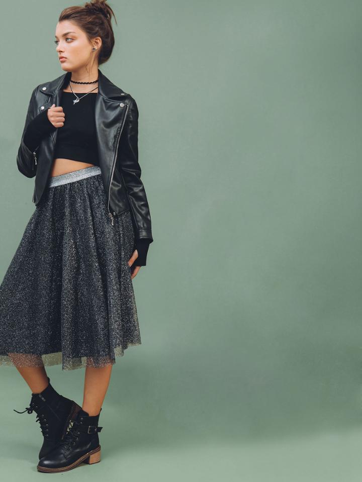 Shein Black Mesh Circle Skirt