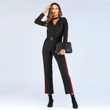 Shein Cut Out Neck Tape Panel Belted Jumpsuit