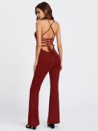 Shein Crisscross Lace Up Open Back Flare Jumpsuit