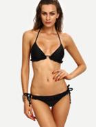 Shein Ruffled Side-tie Bikini Set - Black