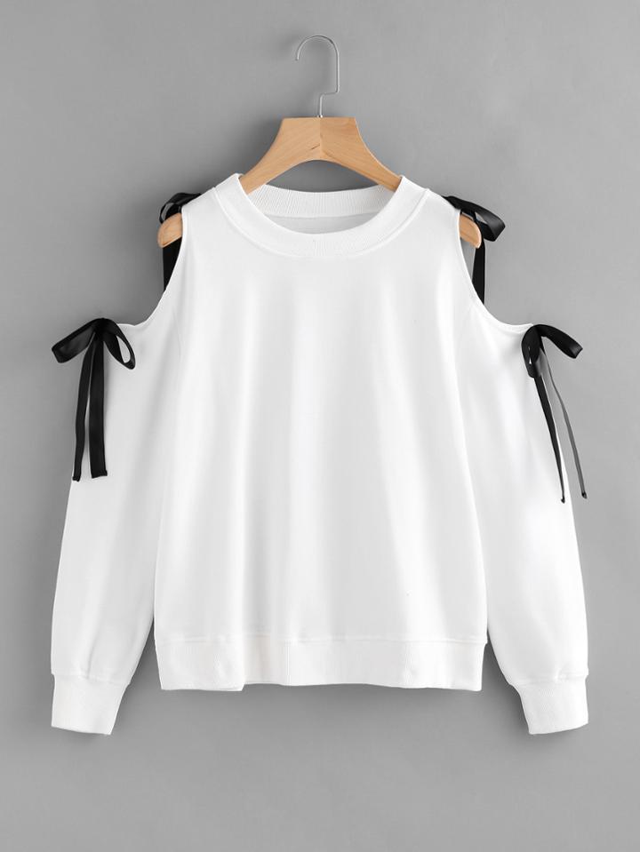 Shein Open Shoulder Bow Tie Sweatshirt