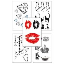 Shein Lip & Cat & Crown Pattern Tattoo Sticker 5pcs