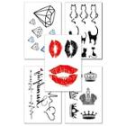 Shein Lip & Cat & Crown Pattern Tattoo Sticker 5pcs