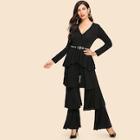 Shein Layered Ruffle V-neck Solid Jumpsuit