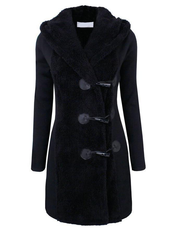 Shein Black Hooded Horns Deduction Woolen Coat
