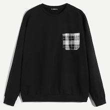 Shein Men Pocket Front Plaid Pullover