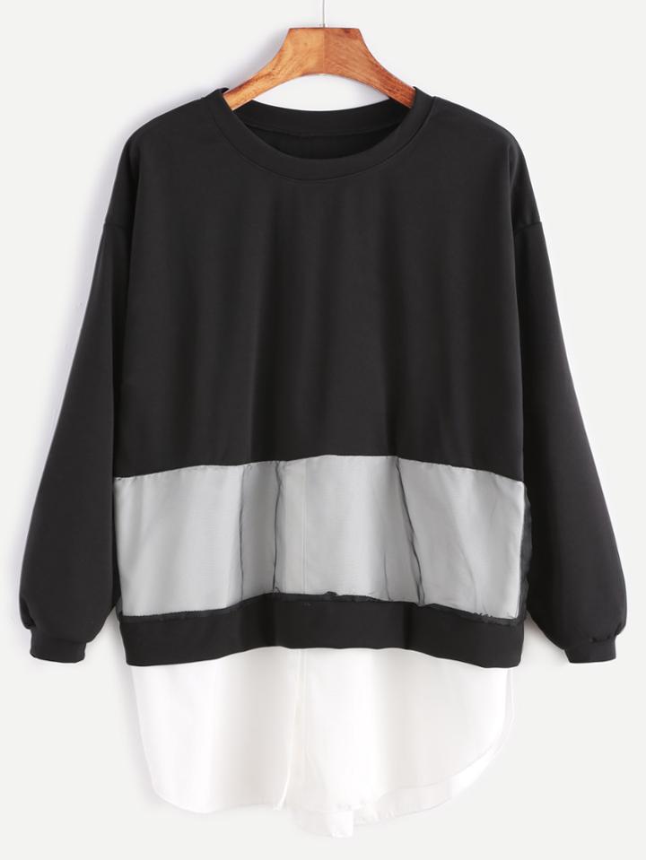 Shein Black Contrast Mesh 2 In 1 Sweatshirt