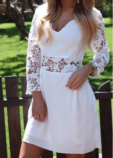 Rosewe White Lace Patchwork Long Sleeve Dress