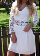 Rosewe White Lace Patchwork Long Sleeve Dress