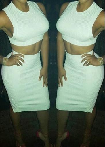 Rosewe White Crop Top And Bodycon Skirt