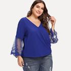 Shein Plus Embroidered Mesh Trumpet Sleeve Wrap Top