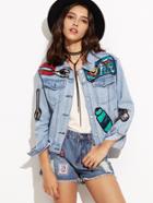Shein Blue Sequin Patches Denim Jacket