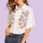 Shein Flower Embroidered Wide Sleeve Shirt