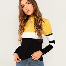 Shein Cut And Sew Zip Half Placket Tee