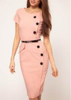 Rosewe Enchanting Round Neck Short Sleeve Pink Dress With Button