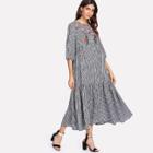 Shein Symmetric Embroidered Tiered Gingham Hijab Long Dress